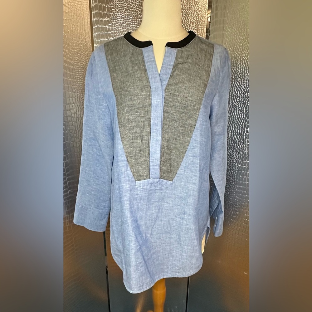 Vanessa Bruno Blue and Black Hemp and Silk Tunic Top